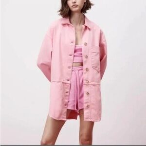Zara Oversized Shirt Jacket Denim Pink Shirt Dress XS